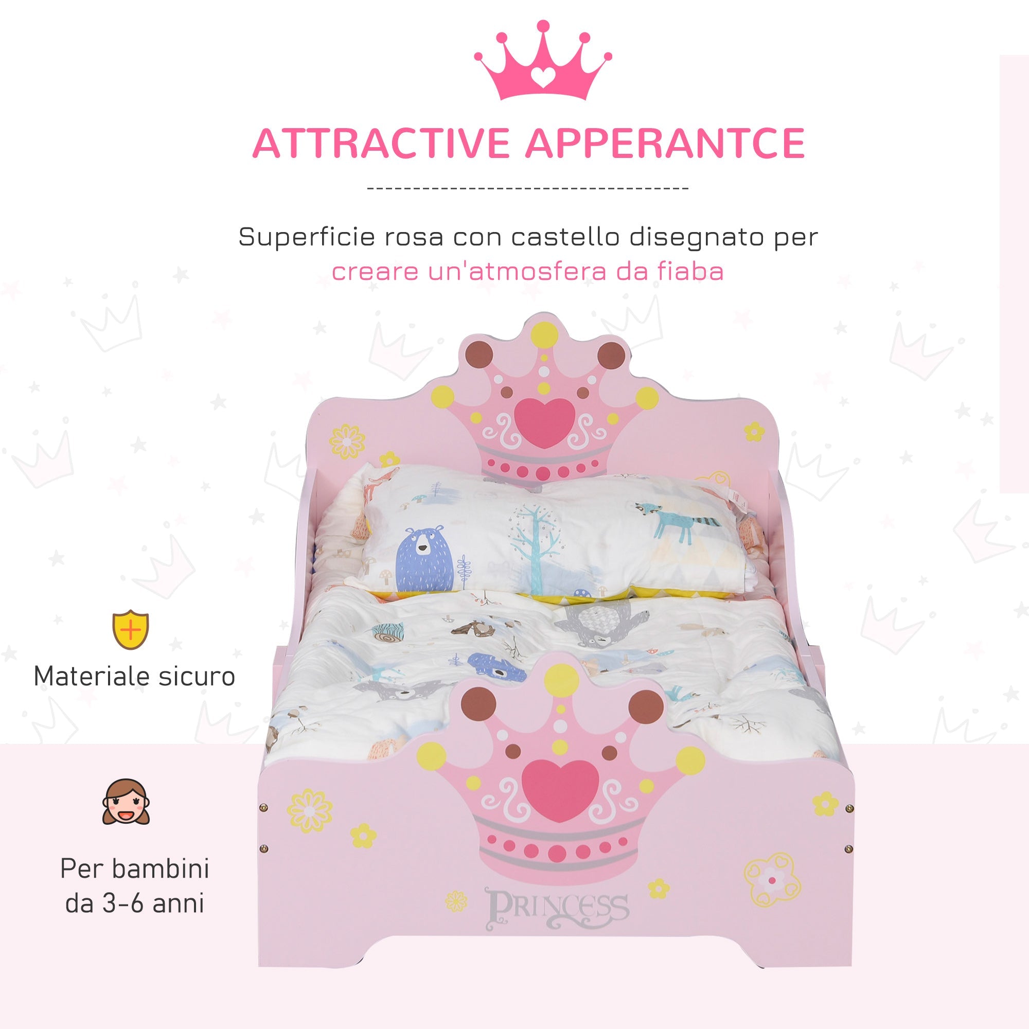 Struttura Letto Singolo per Bambini 143x73x60 cm in Legno di Pioppo Rosa