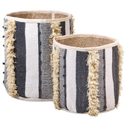 Set di 2 cestini in cotone beige e grigio alti 40/45 cm per riporre oggetti in stile rustico boho