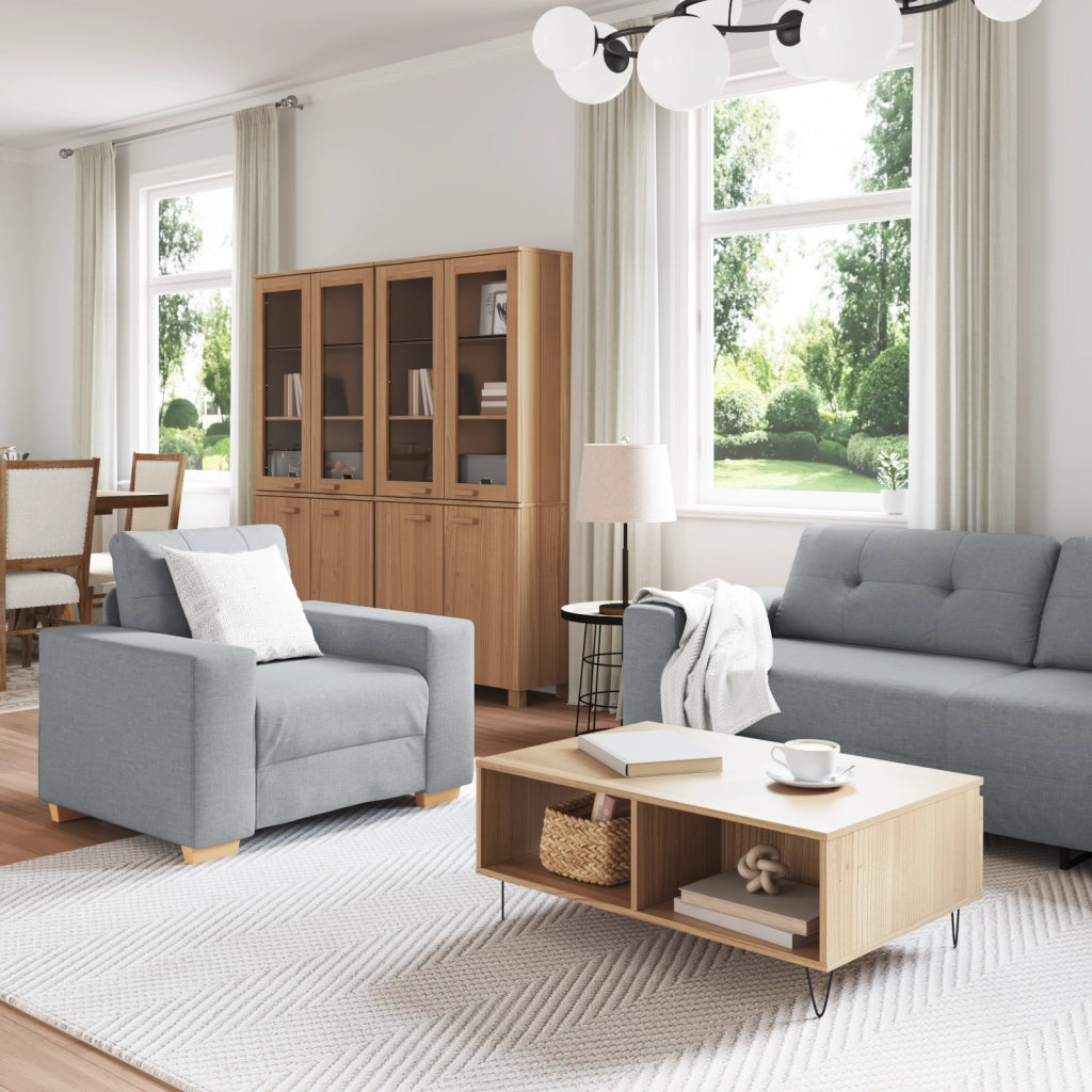 Set di Divani 3 Pezzi con Cuscini Tessuto Grigio Chiaro