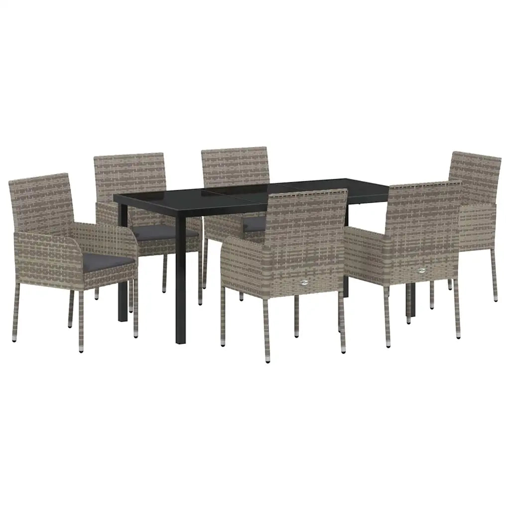 Set da Pranzo per Giardino con cuscino 7 pcs Grigio polyrattan 3380110