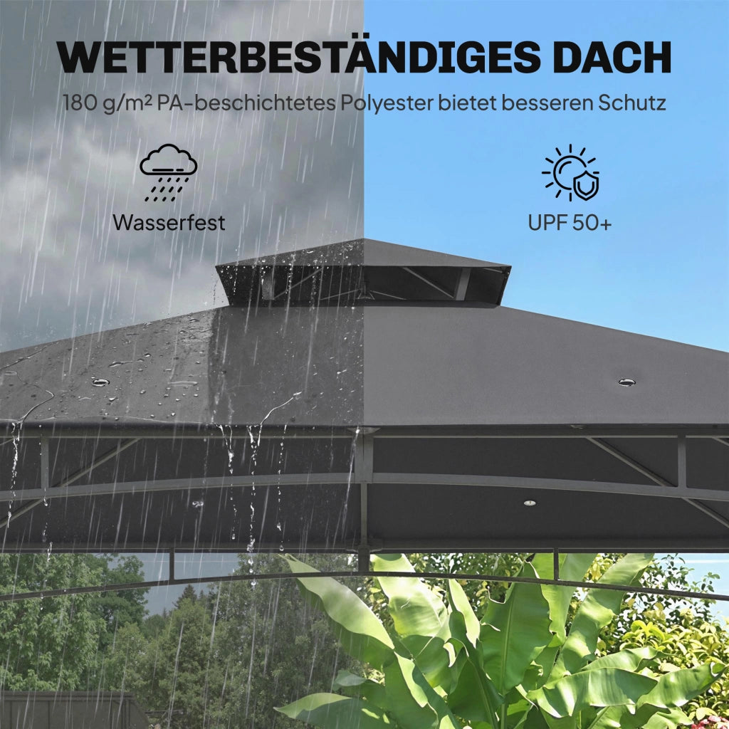 Gazebo da giardino 3x3m ¨C Xylo ¨C tetto doppio retrattile grigio scuro impermeabile