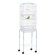 Voliera Gabbia per Uccelli 46,5x36x157 cm con Ruote in Metallo e Acciaio Bianco
