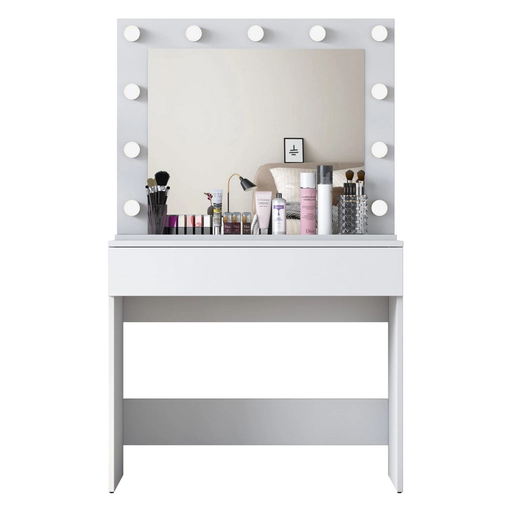 Mobile da Trucco Veggiano, Toeletta Specchio Incluso, 90x45x77h cm Bianco
