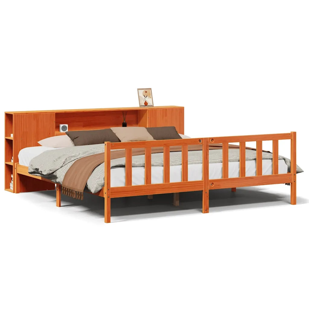 Letto Libreria senza Materasso Marrone Cera 200x200 cm in Pino 3321675