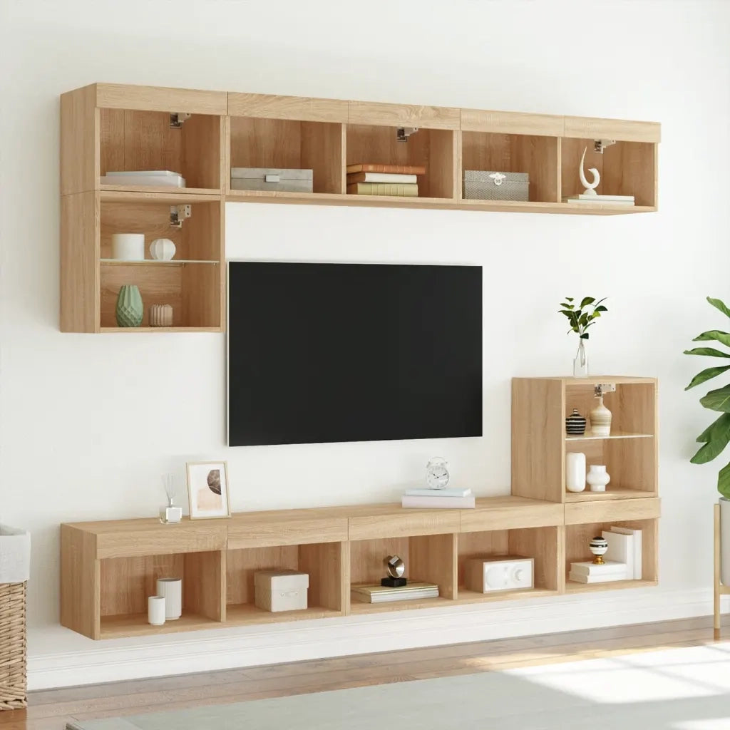 Mobili TV con Luci LED 2pz-Set di 2 Credenza per TV Rovere Sonoma 80x30x30 cm