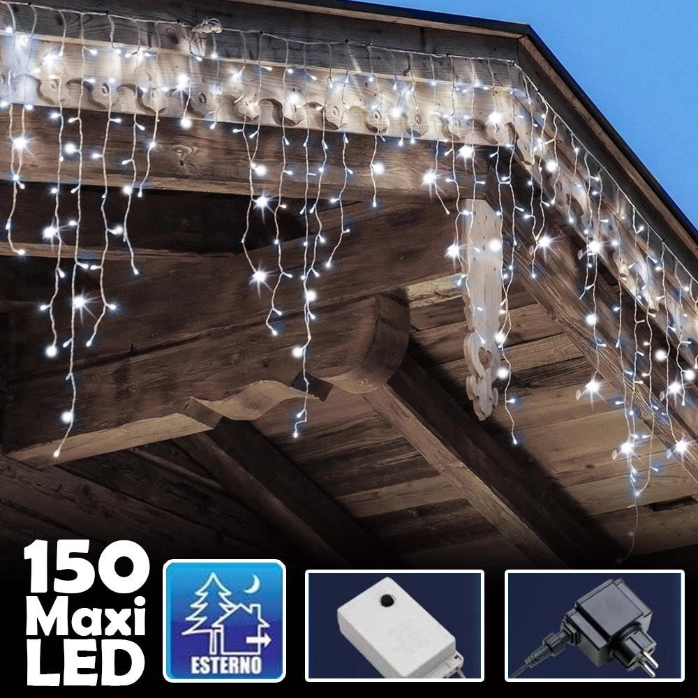 Trade Shop - Tenda Luminosa Natalizia 150led Con Flash Bianco Freddo 3mt Esterno Prolungabile -