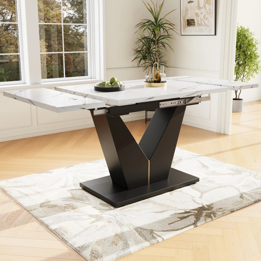 Tavolo da pranzo allungabile in MDF con struttura in metallo, per cucina e soggiorno, bianco nero, 99 × 75 × 75 cm