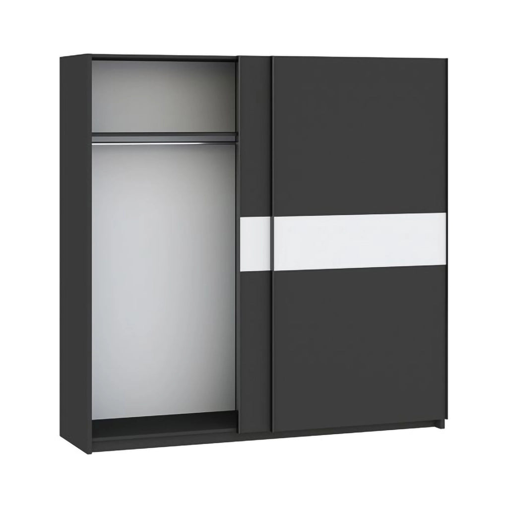 Armadio Camera da Letto Nalika, Guardaroba 2 Ante 2 Ripiani, 200x204h cm Nero Antracite