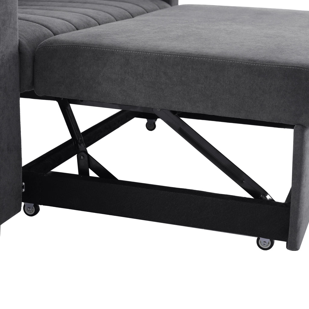 OKWISH Divano Letto 2 Posti, Schienale Regolabile a 3 Posizioni, Portabicchieri, 2 Cuscini e Tasche, Cotone Lino Grigio