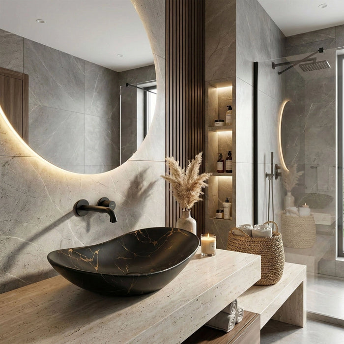 Lavabo Da Appoggio Rea Royal 60 Black Marble Mat