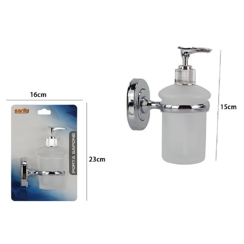 Trade Shop - Dispenser Portasapone Liquido Vetro Satinato Fissaggio A Parete Bagno 15cm 69181 -