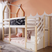 Letto a soppalco 90x200 cm con lavagna e scala contenitore in legno e MDF bianco