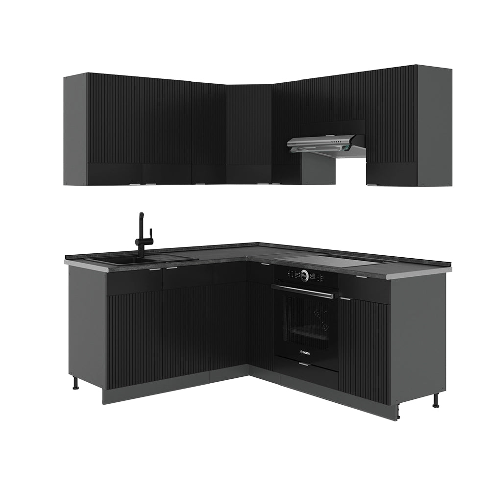 Cucina angolare completa Fame-Line Nero rigato/Antracite 190 x 60 cm, PL Antracite Vicco