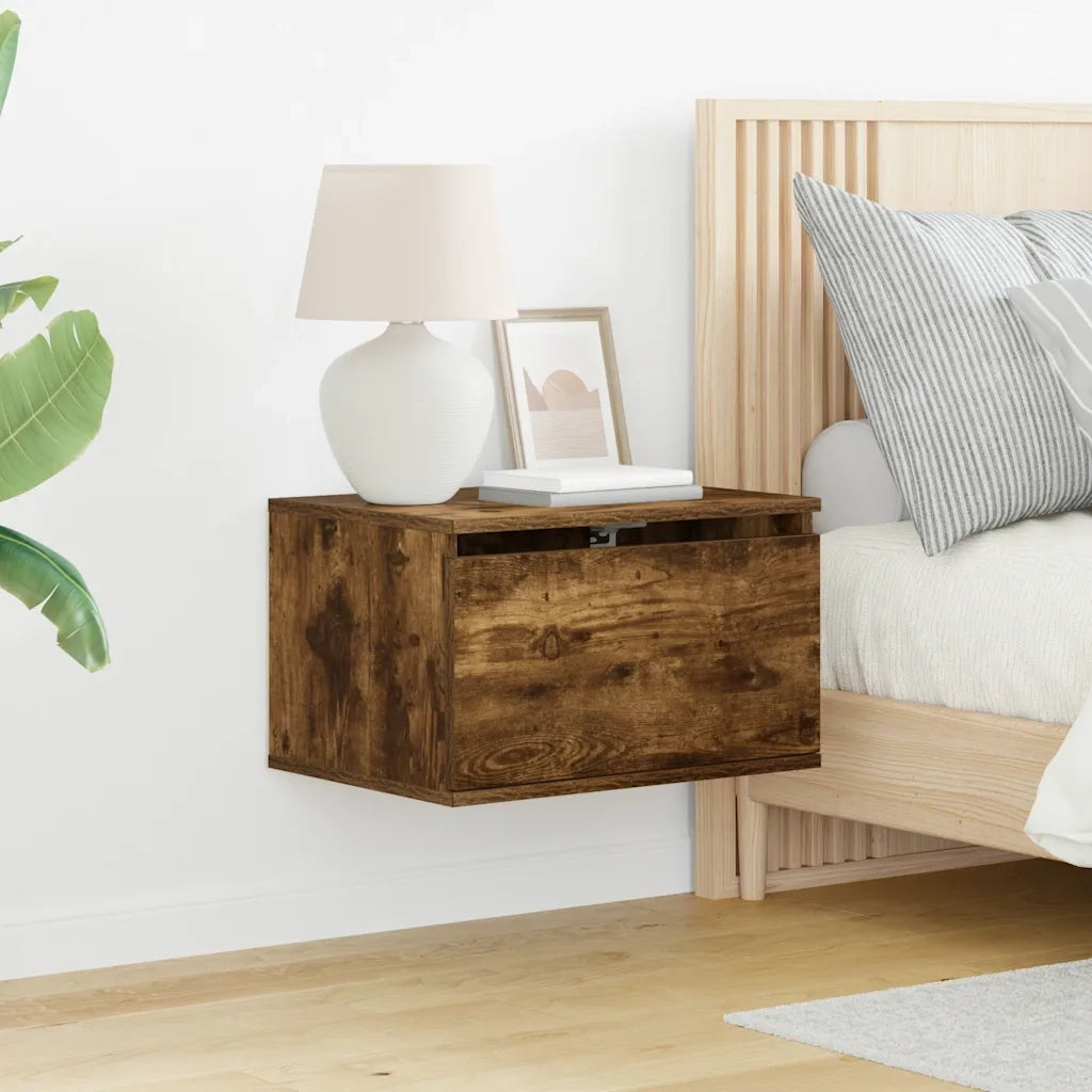 Comodini a Parete con luci LED 2 pz Rovere Fumo