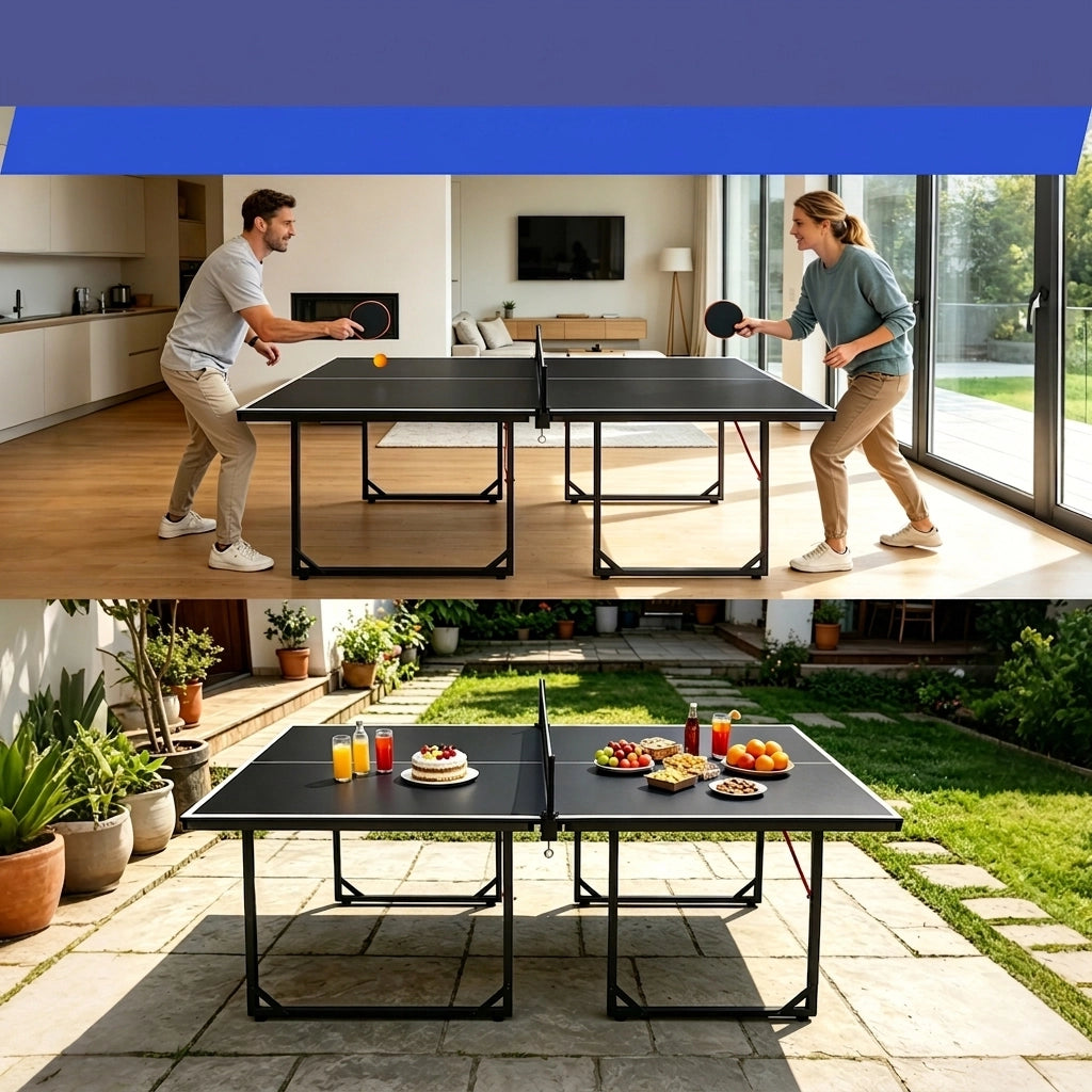 Tavolo da Ping Pong Pieghevole 182×91×76 cm 6 FT con Rete; 2 Racchette e 3 Palline; Portatile Nero