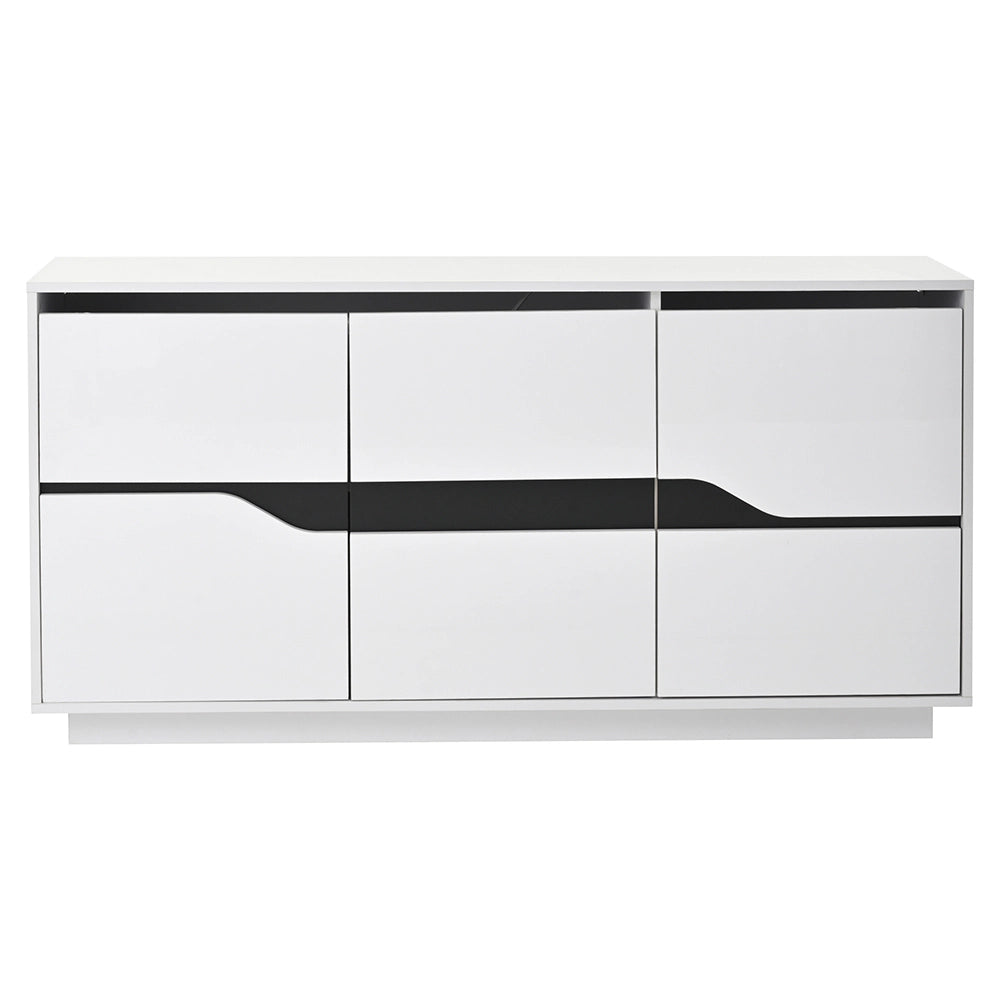 Credenza Soggiorno 140x40x76cm - Xylo - 3 Ante Lucide con LED, Bianco e Nero