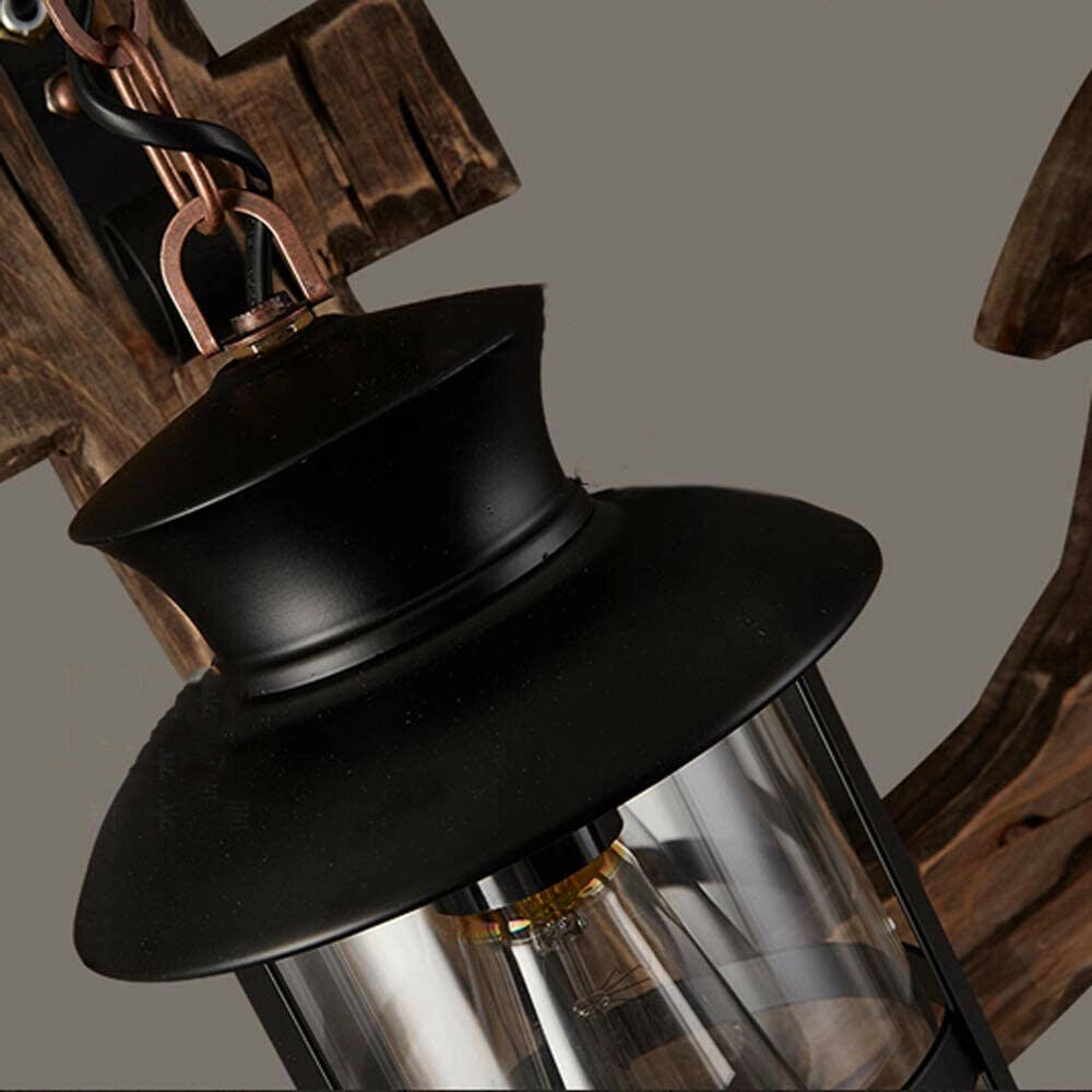 Applique da Parete con Forma ancora Stile Rustico attacco lampada E27 in Legno