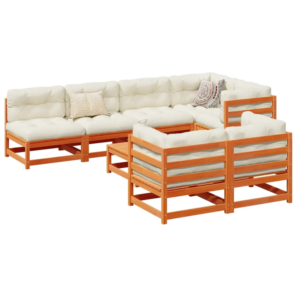 Set Divani Giardino 8 pz con Cuscini Marrone Cera Massello Pino 3299347