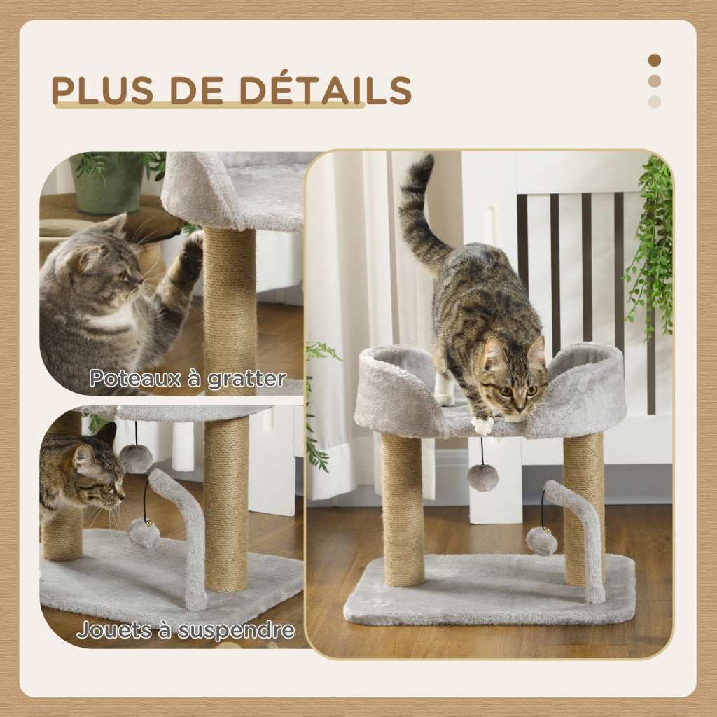 Tiragraffi per gatti con giochi e piattaforma ¨C Xylo ¨C grigio 48x38x42 cm