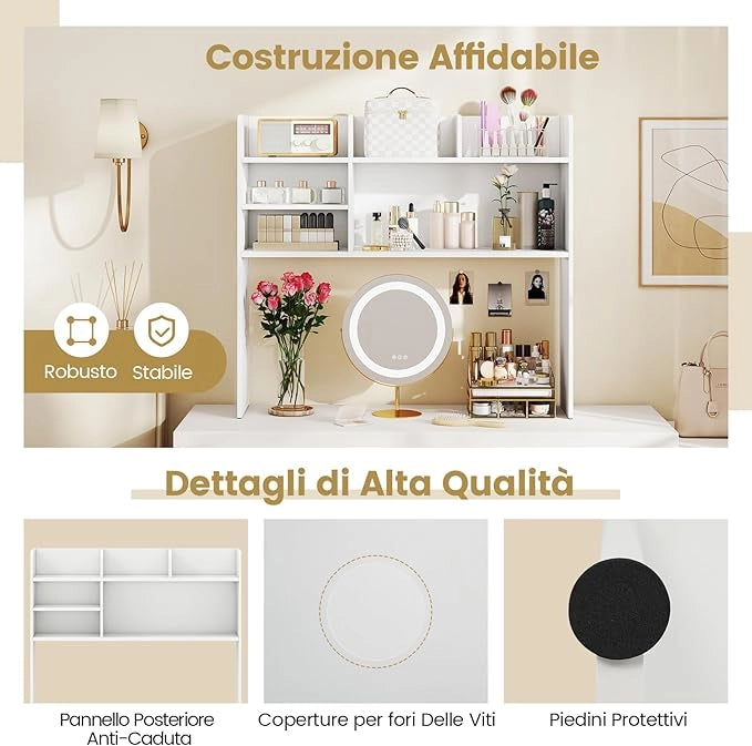 Libreria da Scrivania, Scaffale da Scrivania con 6 Ripiani in Legno, Scomparto Aperto per Monitor 32", Espositore per Dormitori Uffici Studio, 94 x 24 x 85 cm (Bianco)