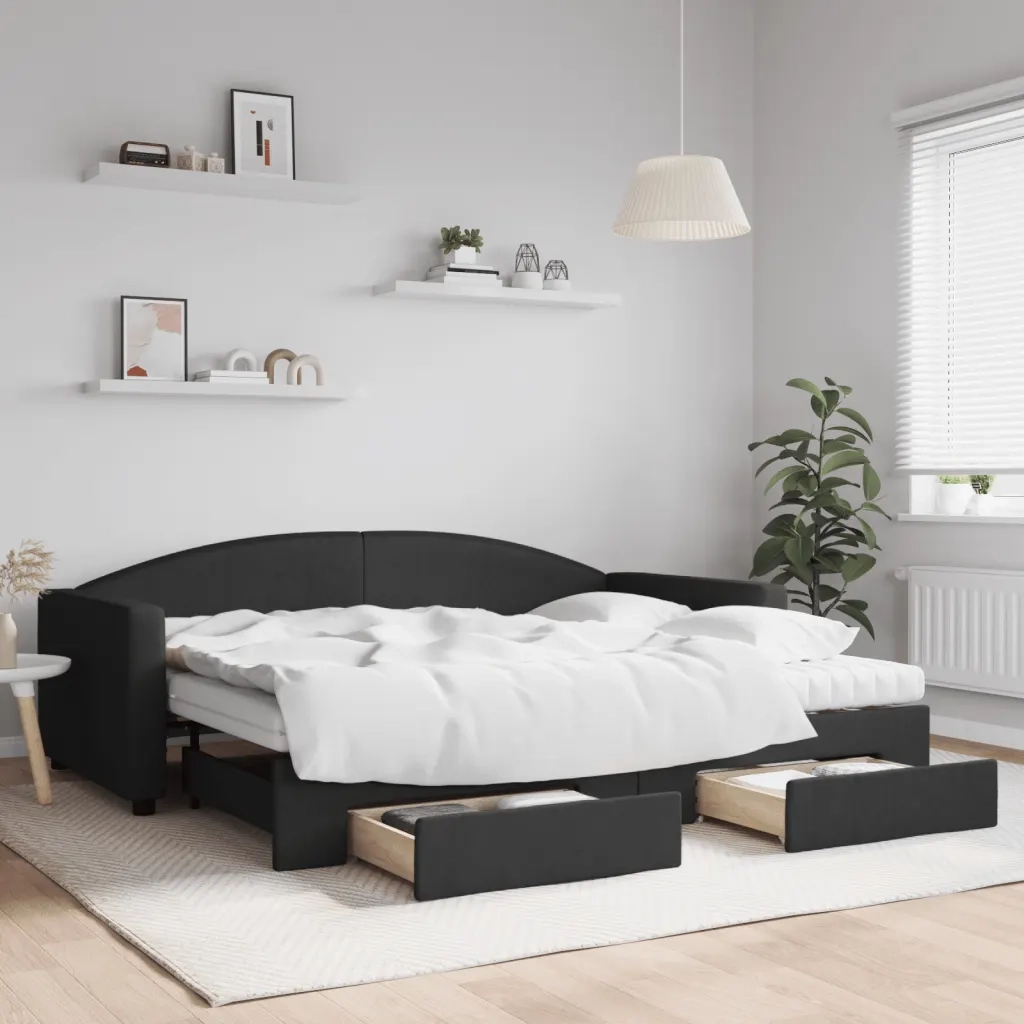 Divano Letto Estraibile con Cassetti Nero 90x200 cm in Tessuto 3197244