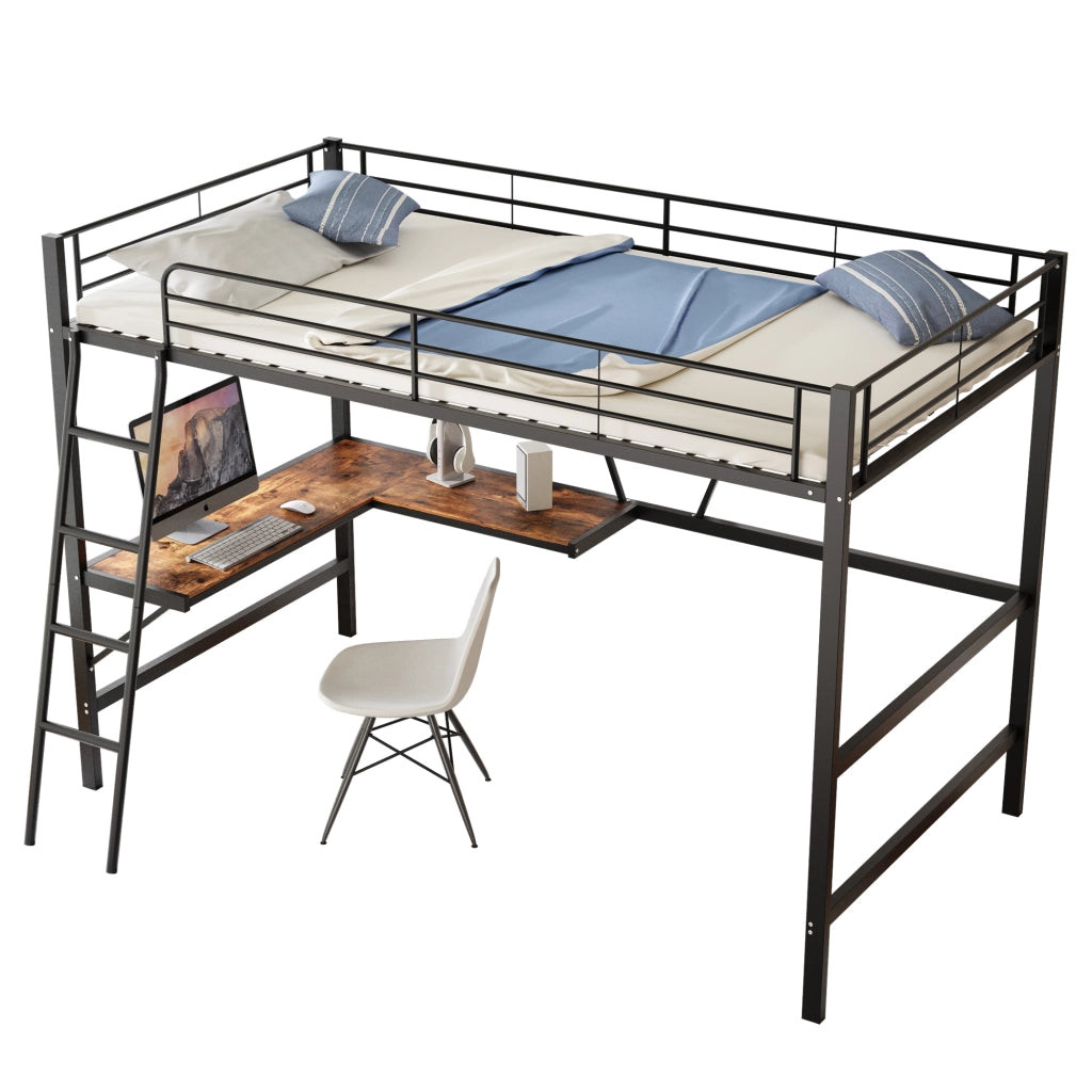 Letto a castello metallo nero con scrivania a l e ripiano 90x200 cm