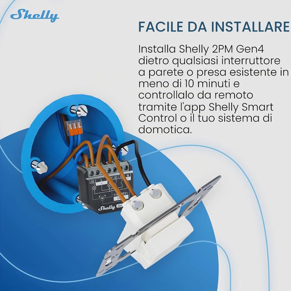 SHELLY - Shelly 2PM Gen4 - relè 2 canali per tapparelle e carichi con consumi