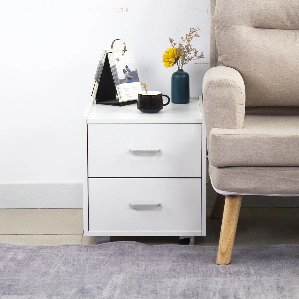 Comodino Bianco 2 Cassetti in Legno Design Moderno Minimal 40x43x44 cm