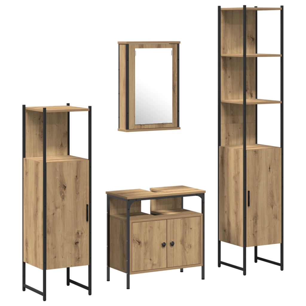 Set Mobili Bagno 4 Pezzi Rovere Artigianale Legno Ingegnerizzato
