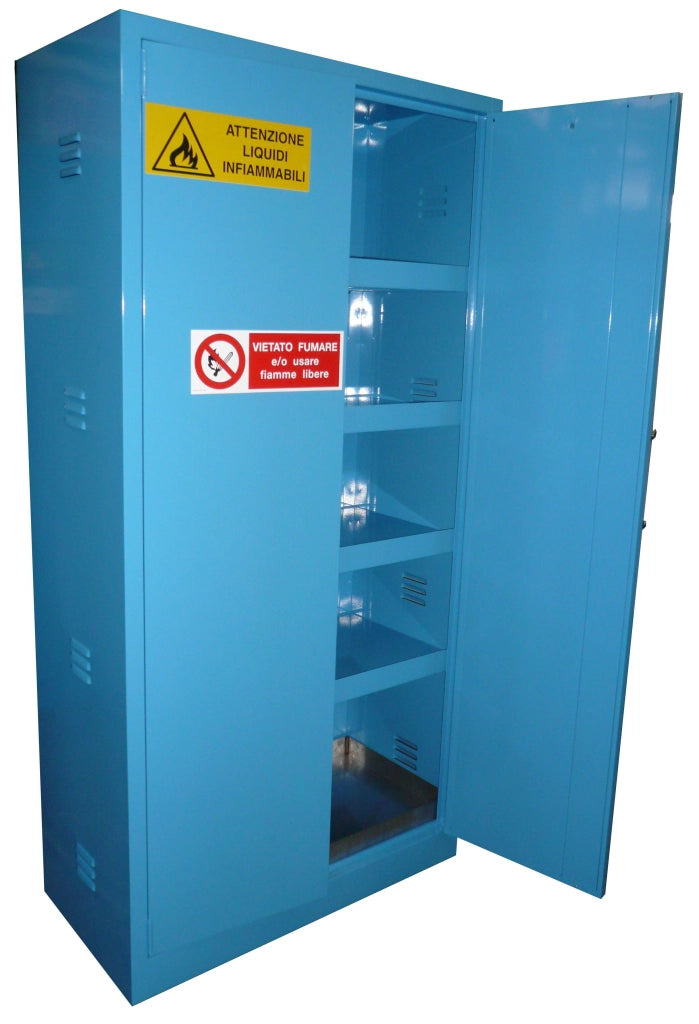 Armadio di sicurezza monoblocco per prodotti fitosanitari in lamiera sp. 10/10 cm. 100x55x200H