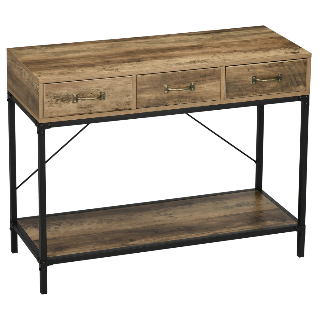Tavolo consolle ¨C zephmum ¨C legno effetto rovere 3 cassetti 100x35x76.5 cm