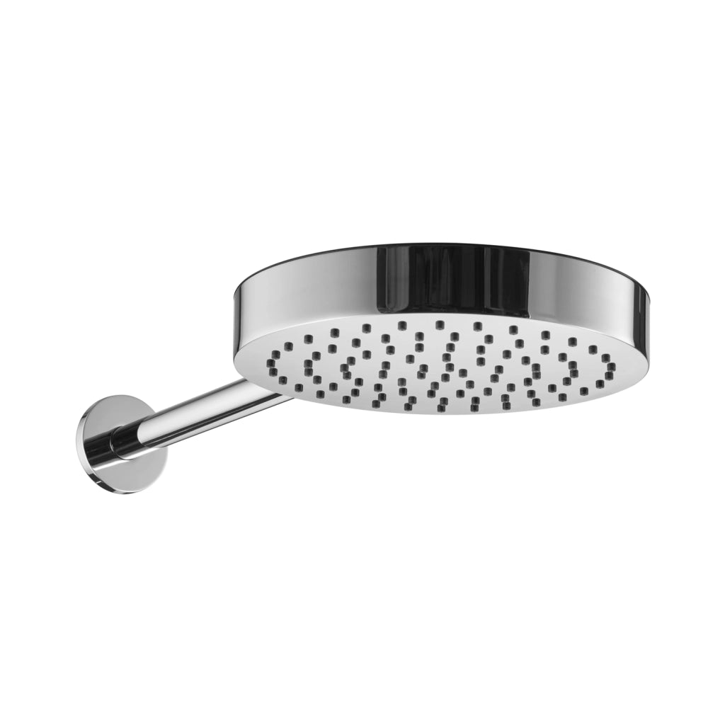 Soffione doccia tondo 25 cm in acciaio inox con braccio cromato