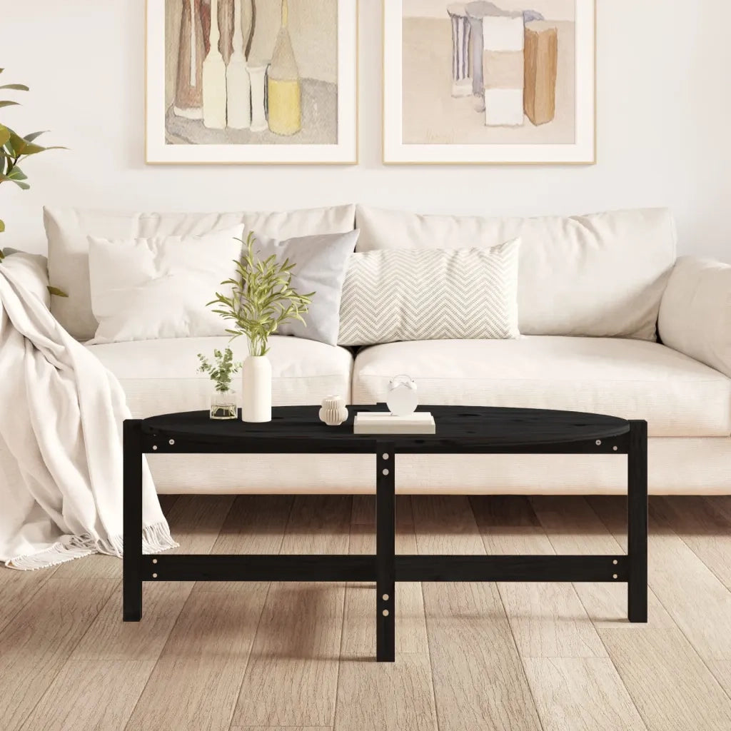 Tavolino da Salotto Nero 118x63x45 cm in Legno Massello di Pino 822321