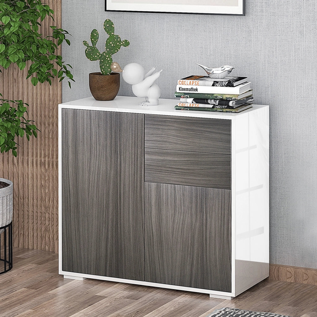 Mobiletto con 2 Cassetti e 2 Ante ¨C zephmum ¨C 79x36x74cm Grigio Chiaro e Bianco
