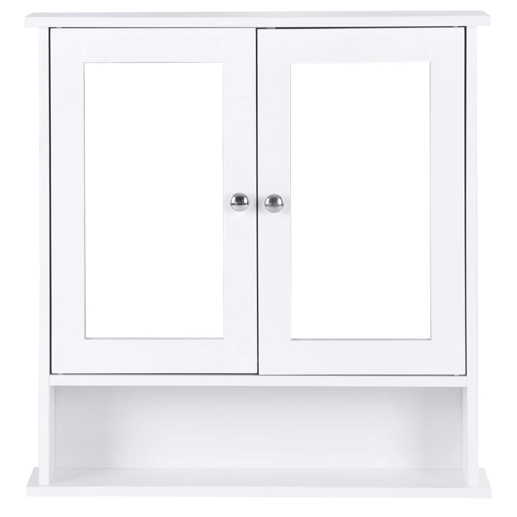 Mobiletto da bagno pensile 56 x 13 x 58 cm con specchio e pratico spazio di stivaggio stile moderno MDF bianco 20_0010296