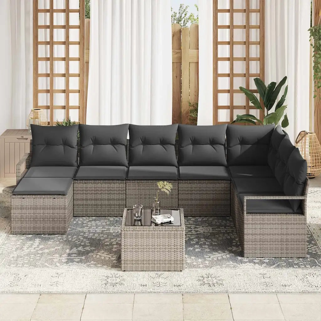 Set di divani con cuscino 9 pcs Grigio polyrattan 3346509