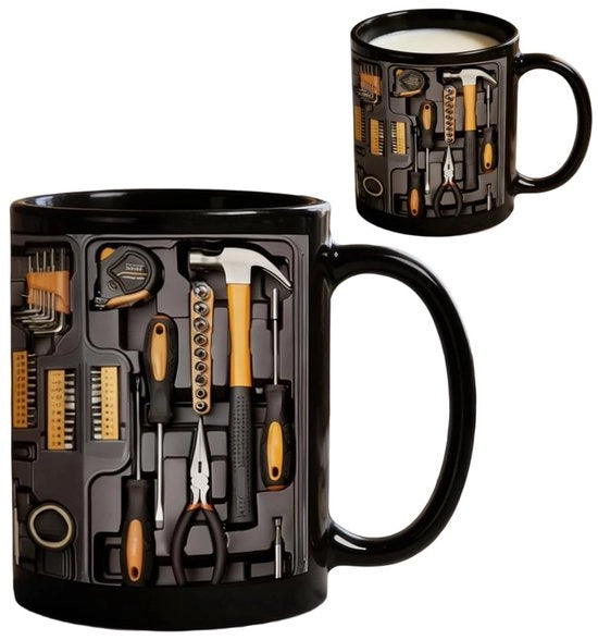 Bicchiere per utensili 350 ml - Moka per caffè - Bicchiere per montare utensili - Ceramica - Resistente al calore - Design unico con stampe di utensili