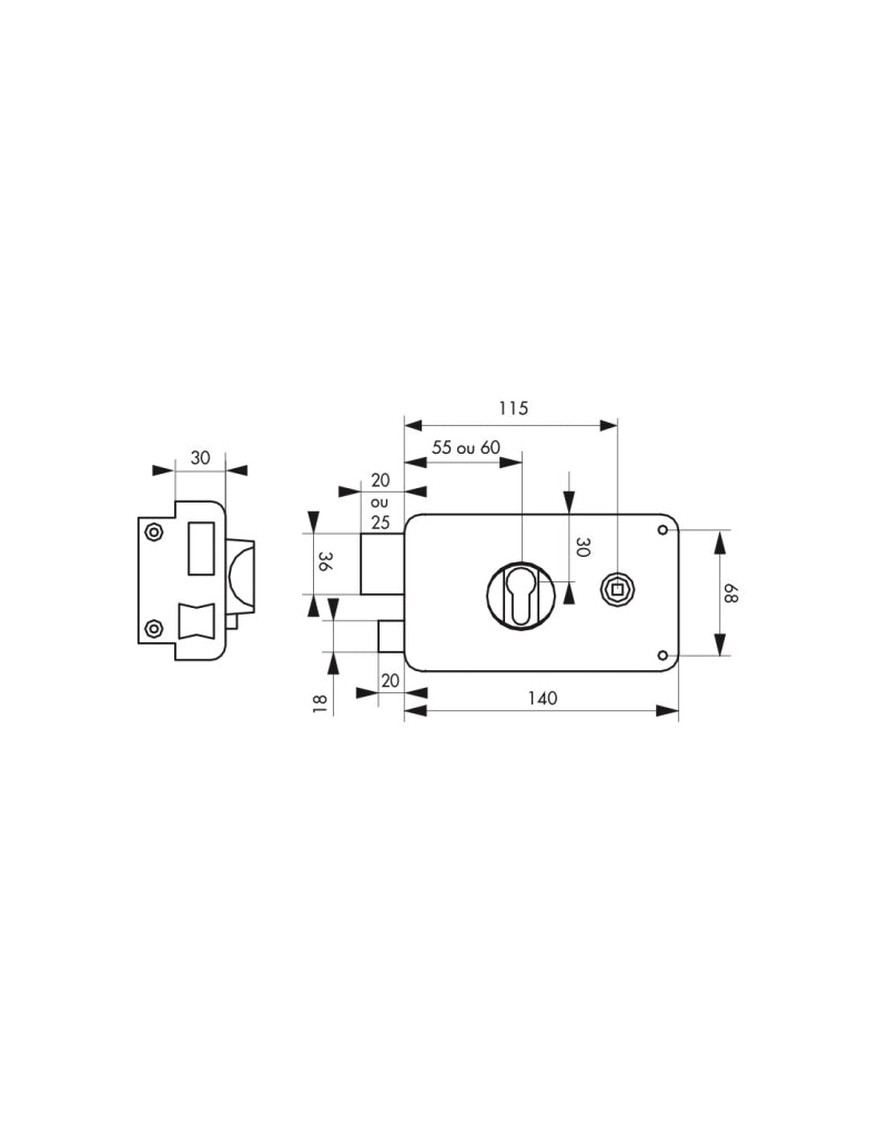 Serratura orizzontale da applicare doppio cilindro per porta d'ingresso, sinistra , asse 60mm, 140x88mm, nero - THIRARD