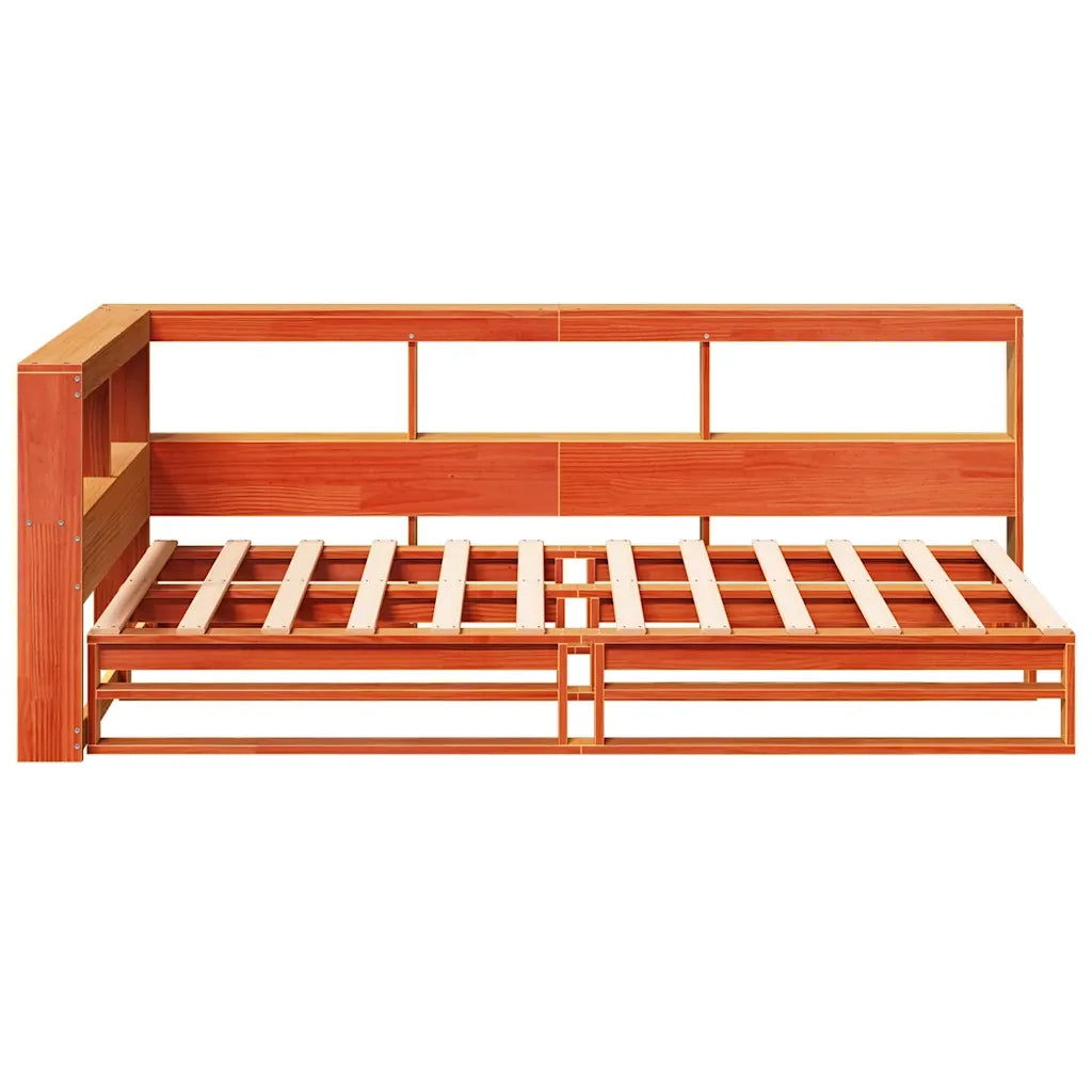 Letto Libreria senza Materasso-Struttura Letto con contenitore Marrone Cera 90x200 cm in Pino 928659