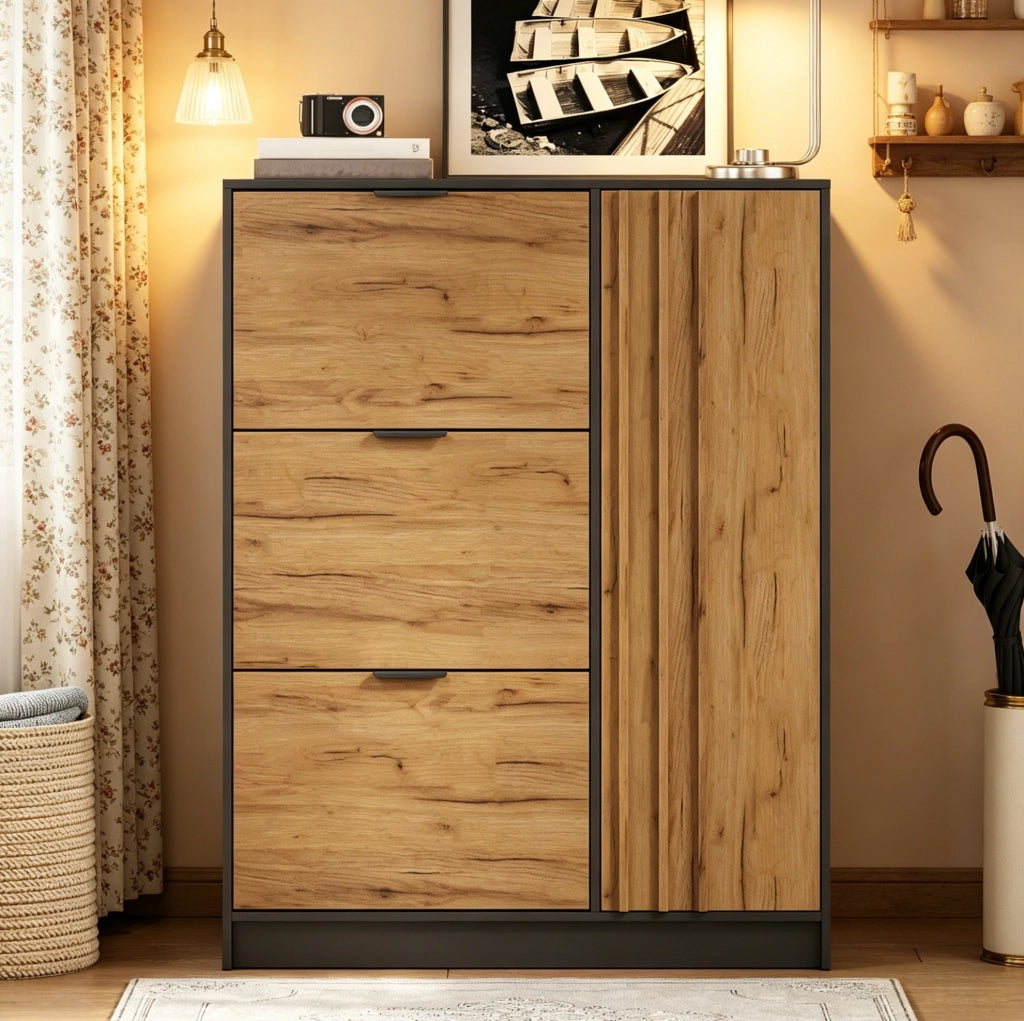 Scarpiera in MDF 100x30x130 cm con 3 vani a ribalta e anta