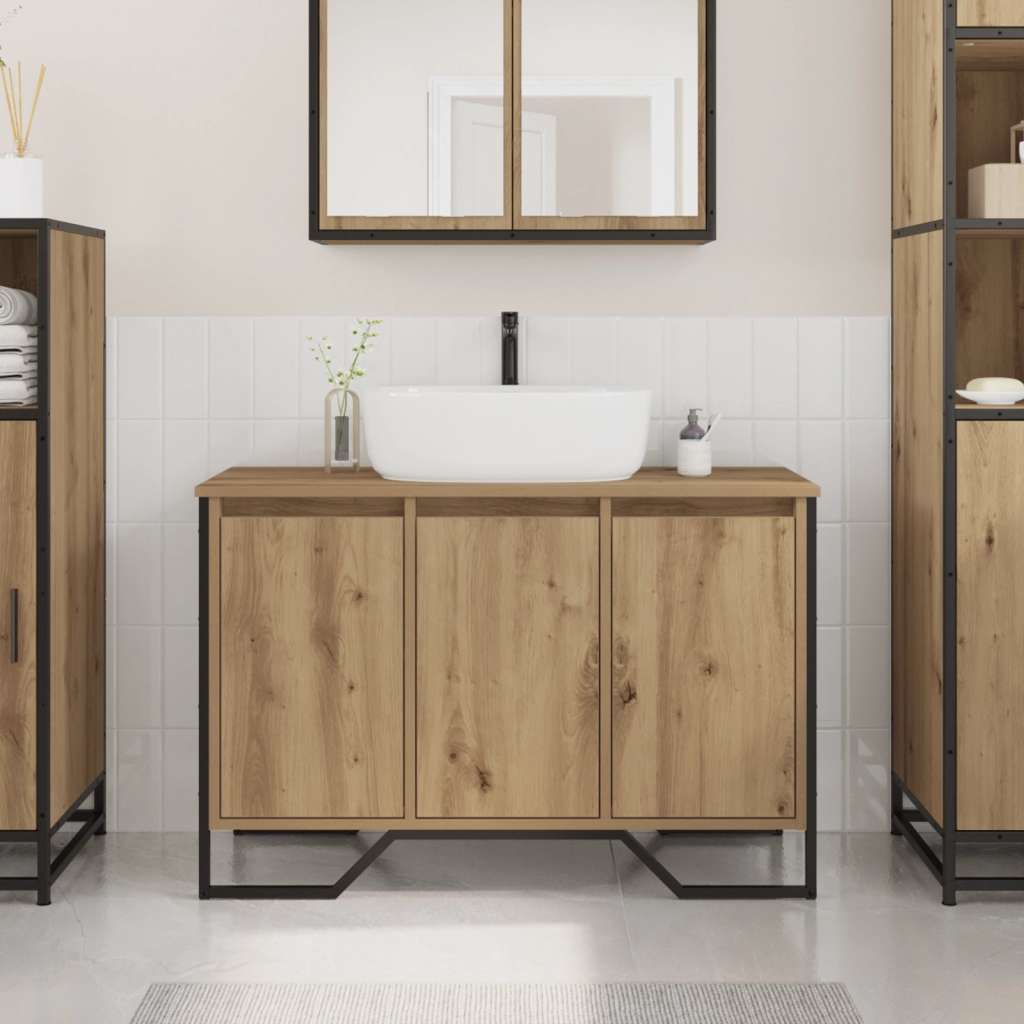 Mobiletto per Lavabo Rovere Artigianale 91x35x60 cm Legno ingegnerizzato