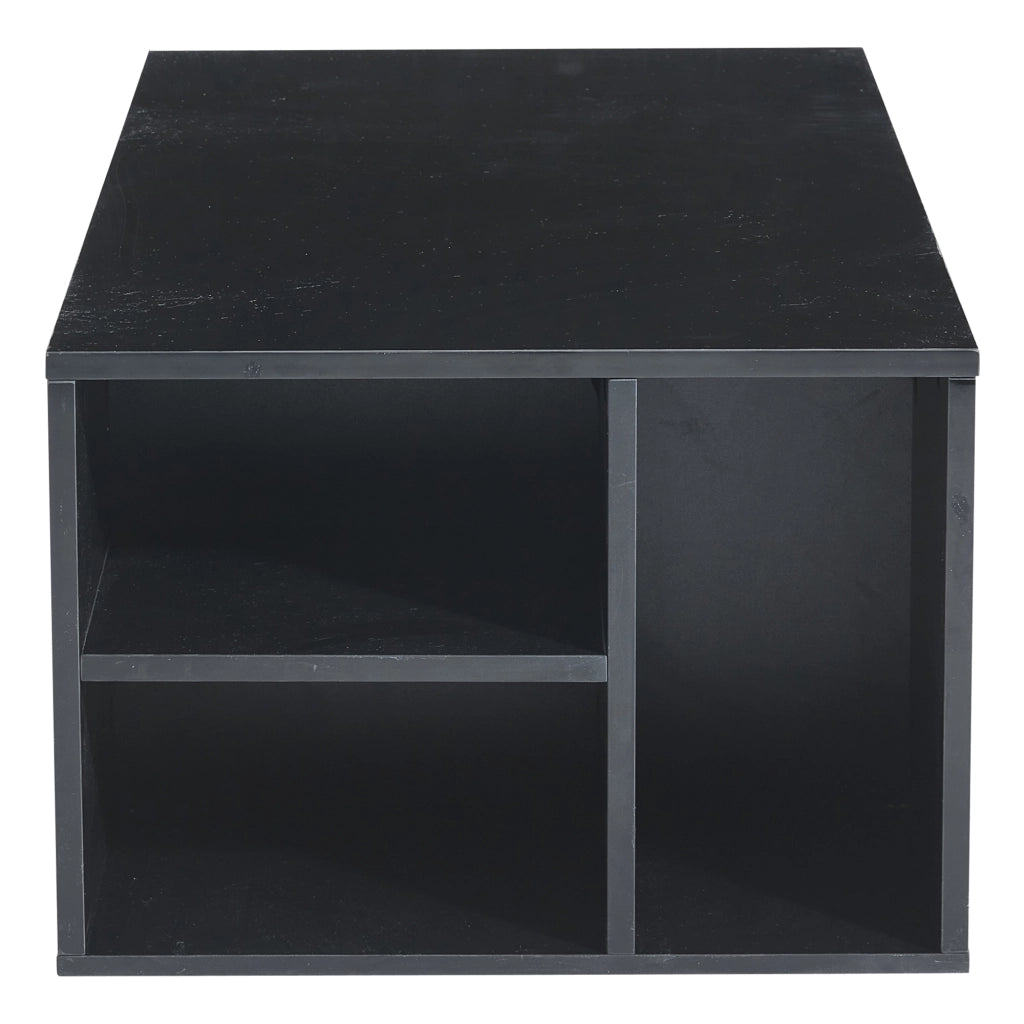 Tavolino da caffè rettangolare con 2 cassetti, LED, 3 livelli e vano laterale per soggiorno, nero, 100 × 50 × 35 cm