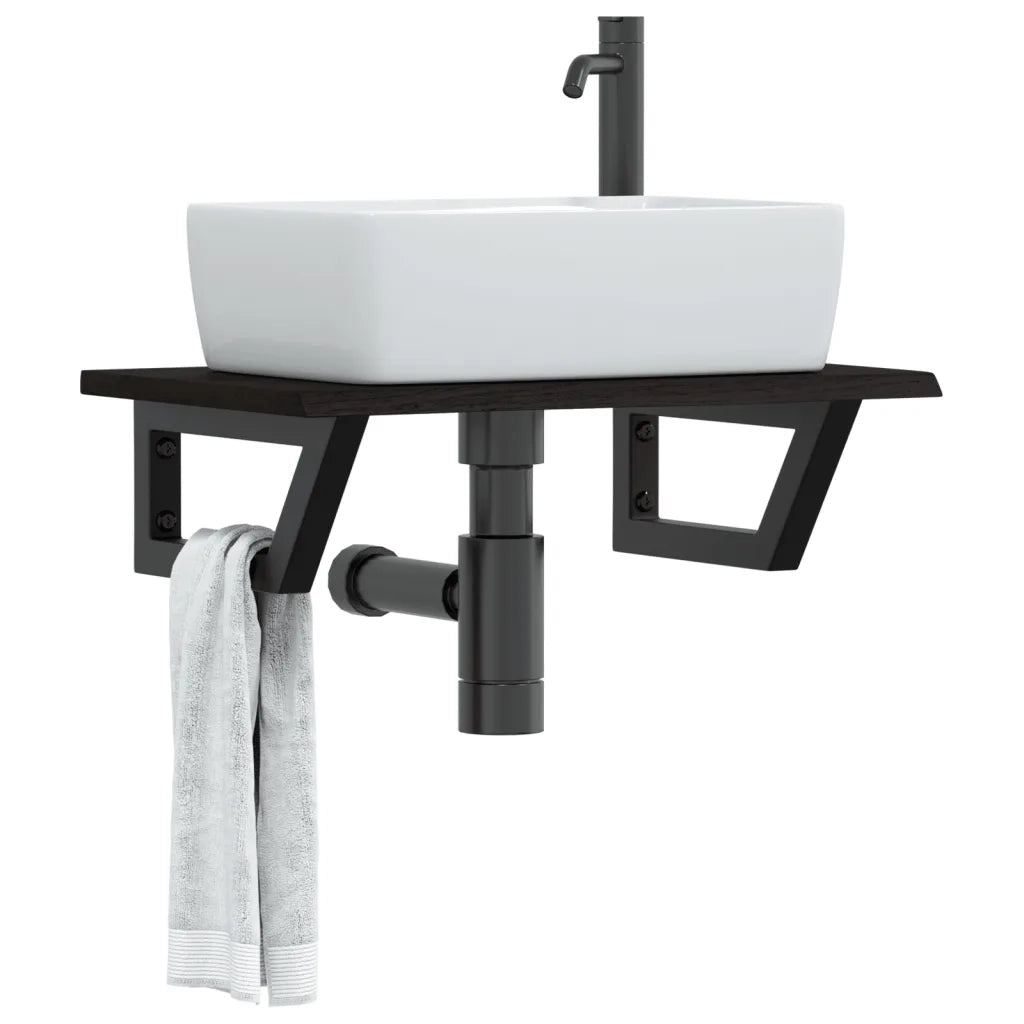 Ripiano a Parete per Lavabo-Mensole a Muro in Acciaio e Massello di Rovere 627137