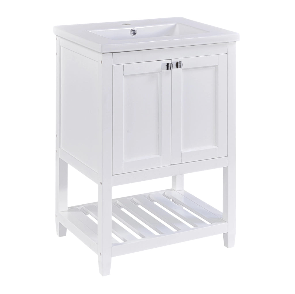 Mobile bagno con lavabo in ceramica 61x46x90 cm; bianco; in legno massello e MDF