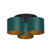 Plafoniera nera 3 paralumi verdi oro Arden Luminex E27
