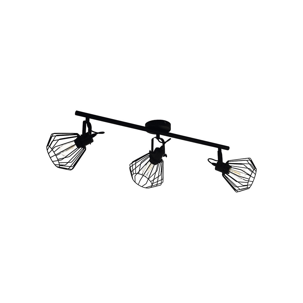 Plafoniera Industrial Tabillano 3 Luci Acciaio Nero