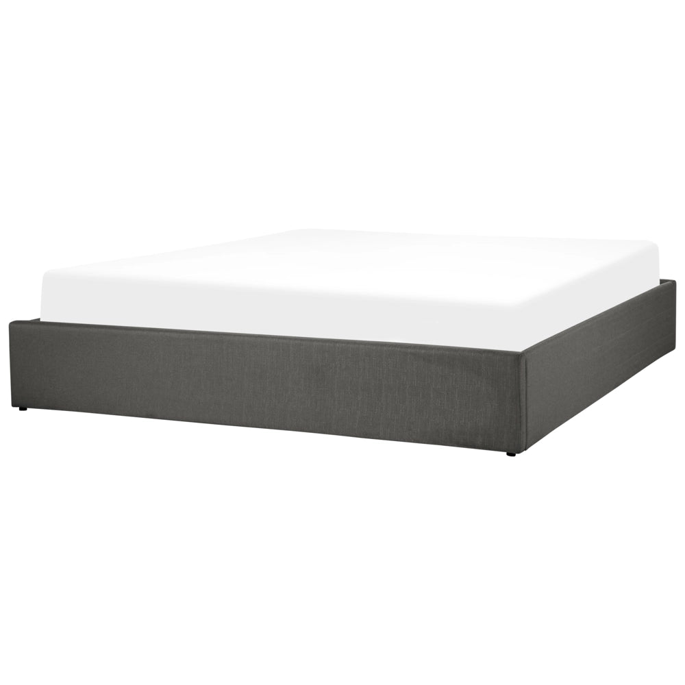 Letto a doghe in tessuto di poliestere grigio imbottito ottomana contenitore 180 x 200 cm design moderno