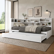 DESMIU Letto singolo 90 × 200 cm con testiera contenitore, letto estraibile, USB e Type-C, senza materasso, bianco