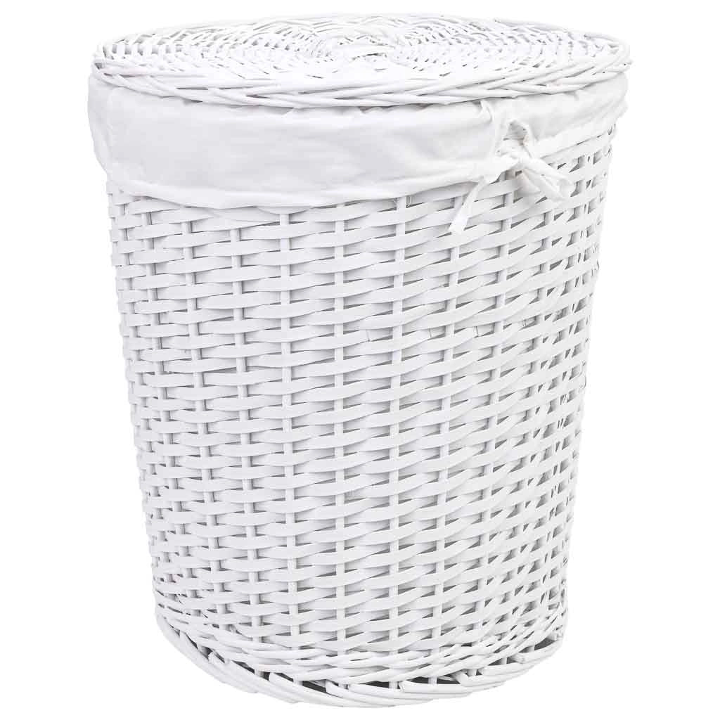 Set di 3 cestini in vimini bianchi: L: 43x43x50 cm, M: 36x36x43 cm, S: 30x30x37 cm