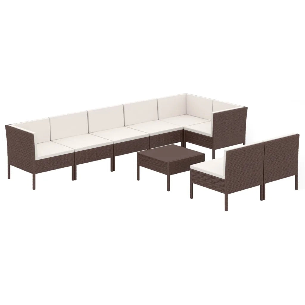 Set Divani da Giardino 9 pz con Cuscini in Polyrattan Marrone cod mxl 38339